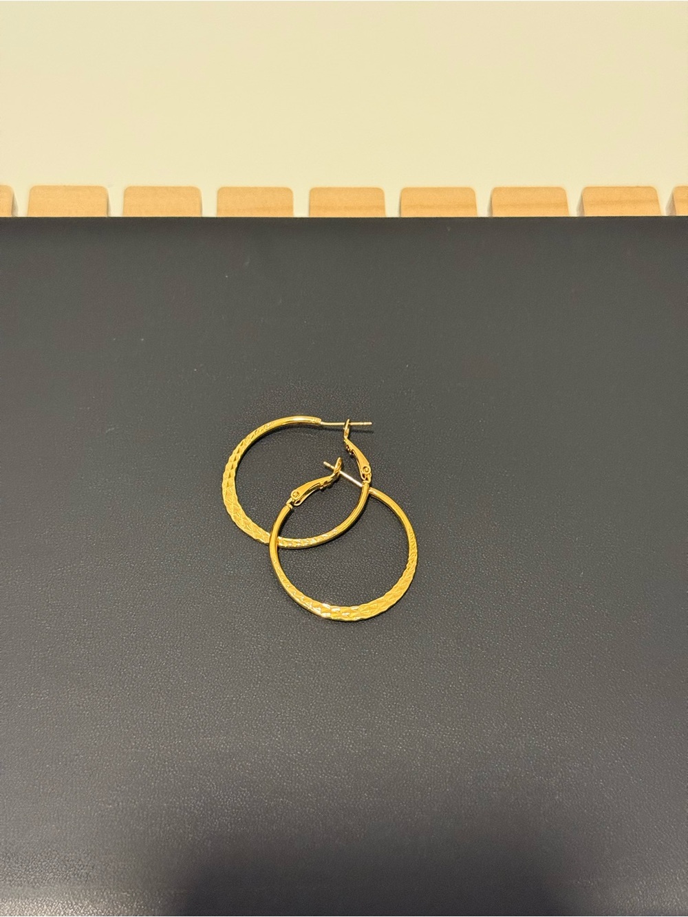 Gold Textured Hoop Earrings - Women Jewelry